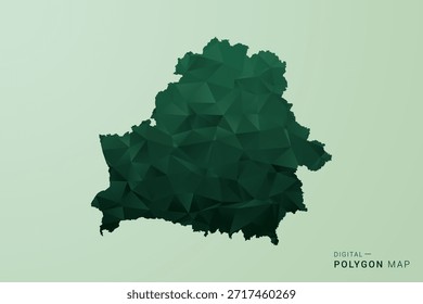 Weißrussland Karte - Grün Polygon Stil Vektorgrafik, Low Poly Geometrisches Design mit sauberer Silhouette auf weichgrünem Hintergrund.