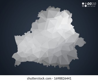 Belarus map grey polygon red triangle mosaic with dark background. style gradient vector.