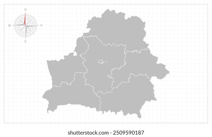 Mapa de Belarus com estilo cinza e elemento compas.