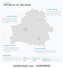 Belarus map infographics with abstract pixelated dot pattern on white background. Stylized map concept with elementsl. - Vector illustration