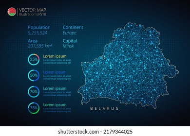 Belarus map infographics vector template with abstract geometric mesh polygonal light concept on blue background. Template for diagram, graph, presentation and chart.