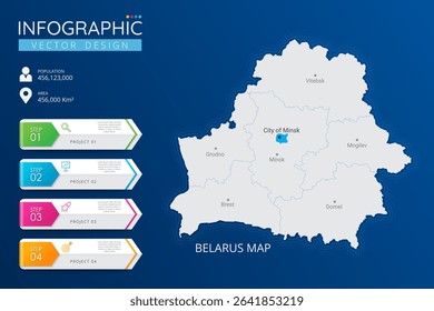 Belarus map with location pointer marks. High detailed country map with division, cities and capital infographic template. Vector illustration EPS10