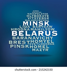 Belarus map made with name of cities - vector illustration