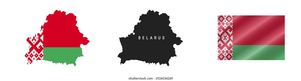 Belarus. Map with masked flag. Detailed silhouette. Waving flag. Vector illustration isolated on white.