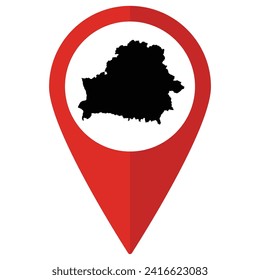 Belarus map on map pin icon red color isolated