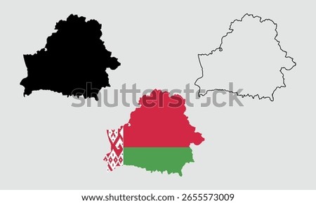 Belarus map in outline style, black color, color of country flag version.	