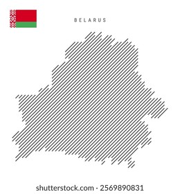 Belarus map from pattern of black slanted parallel lines. Belorussian map with gray diagonal lines. Silhouette of a country made of oblique hatching. Vector illustration isolated on white.