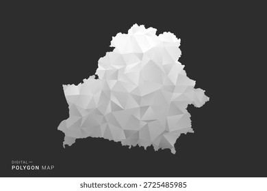 Mapa de Bielorrusia - Ilustración vectorial de estilo polígono en diseño geométrico de bajo poli negro, gris y blanco, silueta mínima, aislada para infografía.