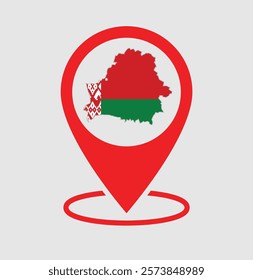 Belarus map with a red location map pin icon, featuring the map of Belarus in an isolated design. Perfect for business, travel, and location-based projects