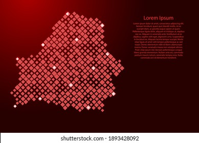 Belarus map from red pattern rhombuses of different sizes and glowing space stars grid. Vector illustration. 