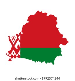 Belarus map silhouette with flag on white background