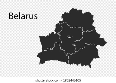 Belarus map vector, black color. isolated on transparent background
