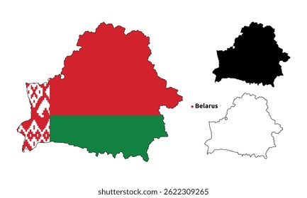 Belarus Map Vector - Country Outline, Flag Inside Map, Blank and Silhouette Version
