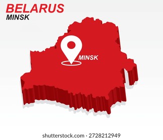 Weißrussland Karte Vektor, Minsk Hauptstadt Marker auf roten 3D-Landschaft, Weißrussland Infografik Design, bearbeitbare Zielzeiger Weißrussland Geografie