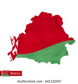 Belarus map with waving flag of Belarus. Vector illustration.