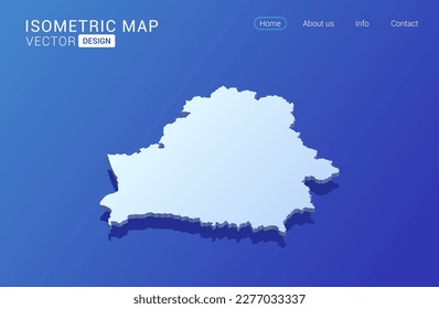 Belarus map white on blue background with isolated 3D isometric concept vector illustration.