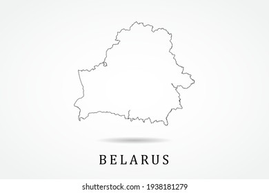 Belarus Map- World Map International vector template with thin black outline or outline graphic sketch style and black color isolated on white background - Vector illustration eps 10