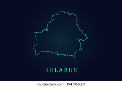 Belarus Map - World Map International vector template with thin green outline or outline graphic sketch style and green color isolated on dark background - Vector illustration eps 10