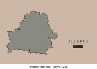 Belarus Map - World Map International vector template with old classic style and gray color on map isolated on brown background - Vector illustration eps 10 