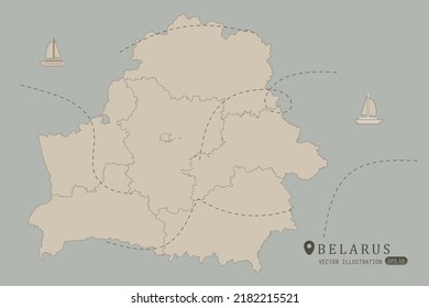 Belarus Map - World Map International vector template High detailed with brown color isolated on grey background including simple point of location, wind, boat icon - Vector illustration eps 10