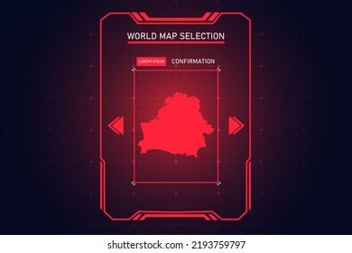 Belarus Map - World Map International vector template with Red Color in perspective style and HUD, GUI, UI interface isolated on black background for design - Vector illustration eps 10