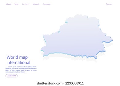 Mapa de Bielorrusia - Mapa mundial Modelo vectorial internacional con estilo isométrico que incluye sombra, color púrpura y azul aislado en fondo blanco para el diseño, sitio web - Ilustración vectorial eps 10