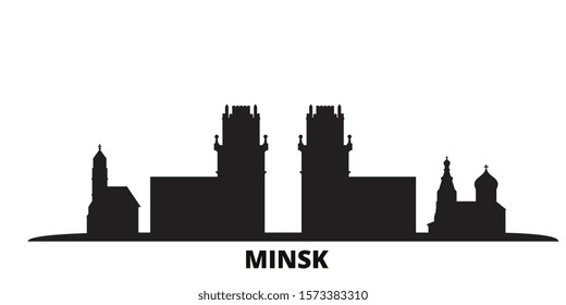 Belarus, Minsk city skyline isolated vector illustration. Belarus, Minsk travel black cityscape