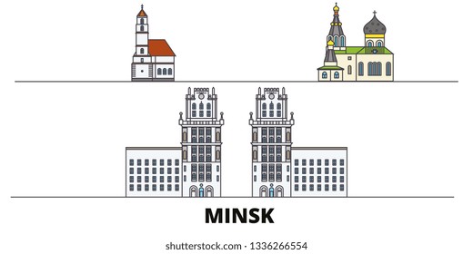 Belarus, Minsk flat landmarks vector illustration. Belarus, Minsk line city with famous travel sights, skyline, design. 