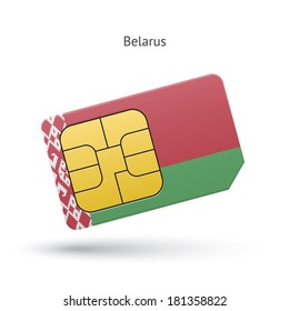 Belarus mobile phone sim card with flag. Vector illustration.