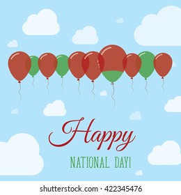 Belarus National Day Flat Patriotic Poster. Happy National Day Card with Flags, Balloons, Clouds and Sky.