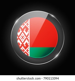 Belarus national flag. Application Language Symbol. Country of manufacture icon. Round glossy isolated vector icon with national flag button on glow background. Symbol of nation for infographics, web.