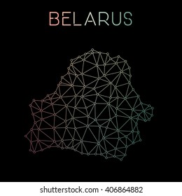 Belarus network map. Abstract polygonal Belarus network map design. Map of Belarus network connections. Vector illustration.