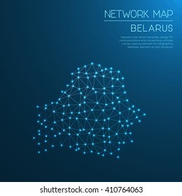 Belarus network map. Abstract polygonal Belarus network map design with glowing dots and lines. Map of Belarus networks. Vector illustration.