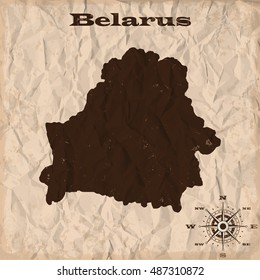 Belarus old map with grunge and crumpled paper. Vector illustration