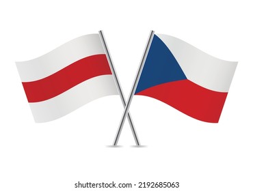 Belarus opposition and Czech crossed flags. Belarusian opposition and Czech Republic flag on white background. Vector icon set. Vector illustration.