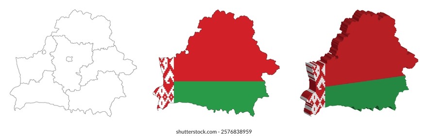 Belarus outline, fill with flag and 3d map