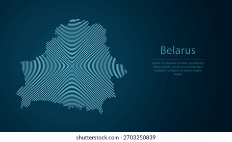 Mapa de contorno de Belarus preenchido com círculos concêntricos no fundo de gradiente escuro