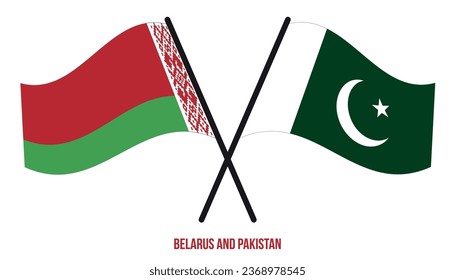 Belarus and Pakistan Flags Crossed And Waving Flat Style. Official Proportion. Correct Colors.