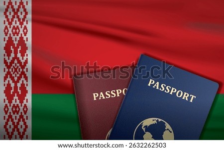 Belarus Passports with Belarus Flag Background	