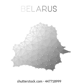 Belarus polygonal vector map. Molecular structure country map design. Network connections polygonal Belarus map in geometric style for your infographics.