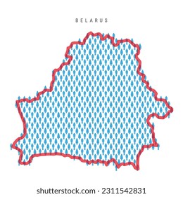 Belarus population map. Stick figures Belorussian people map with bold red translucent country border. Pattern of men and women icons. Isolated vector illustration. Editable stroke.