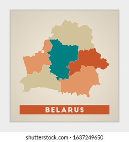 Belarus poster. Map of the country with colorful regions. Shape of Belarus with country name. Astonishing vector illustration.