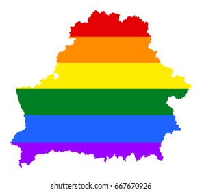 Belarus pride gay vector map with rainbow flag colors. Europe country. EU state. 
