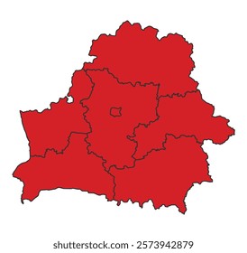 Belarus red map with border of regions outline vector
