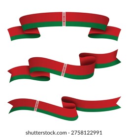 BELARUS Ribbon Flag Set, BELARUS National Flag Banner Collection with Wavy Ribbon Design