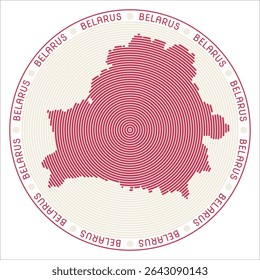 Belarus round logo design. Country shape built of rings. Belarus text around the country. Vector Illustration.