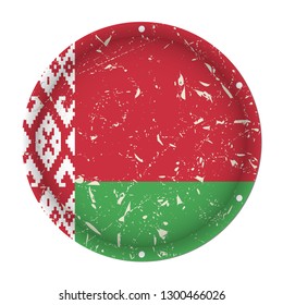 Belarus - round metallic scratched flag with six screw holes in front of a white background