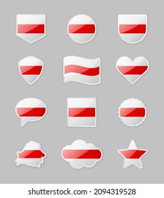 Bielorrusia - conjunto de banderas del país en forma de stickers de varias formas. Ilustración del vector