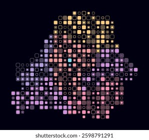 Belarus, shape of the country build of colored cells. Digital style map of the Belarus on dark background. Large size rounded square blocks. Classy vector illustration.