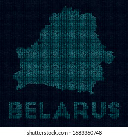 Belarus tech map. Country symbol in digital style. Cyber map of Belarus with country name. Astonishing vector illustration.